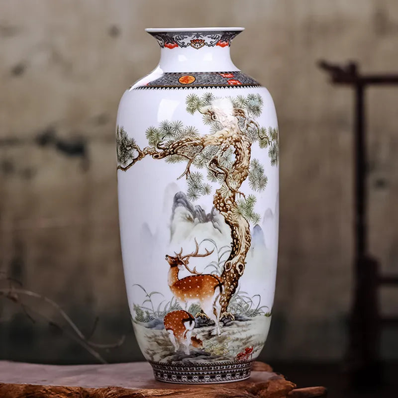 Jingdezhen 세라믹 꽃병 빈티지 중국 전통 꽃병 가정 장식 동물 꽃병 미세한 매끄러운 표면 가구 기사