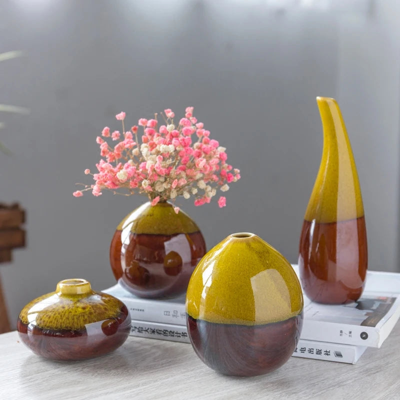 1pcs/set jarrón de cerámica clásico de cerámica de doble color mini pequeños jarrones pequeños manualidades de decoración adornos decoración del hogar accesorios