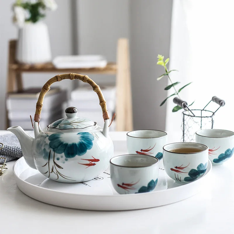 Teh Keramik Set Kotak Hadiah Teh Gaya Jepang Set Teapot Teh Cups Hadiah Teh Teh dengan Cangkir Kung Fu Teaset Kreatif