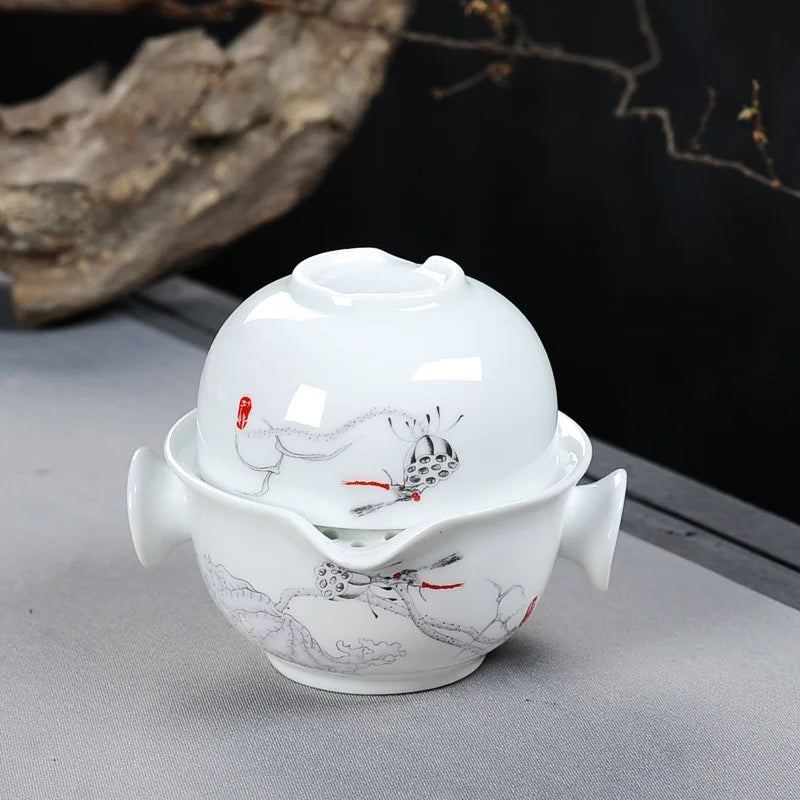 Chińskie malowanie krajobrazu Zestaw herbaty podróżnej obejmuje 1 garnek 1 filiżankę, piękny i łatwy czajnik czajnika, kung fu herbe elegancki gajwan