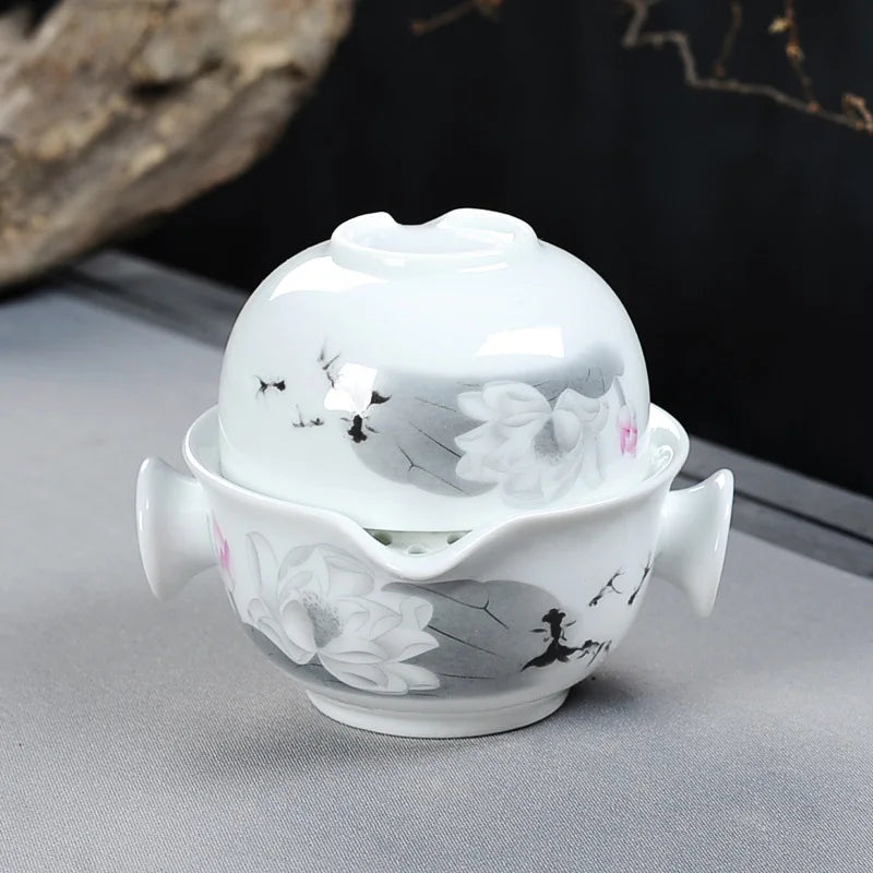 중국 조경 그림 여행 차 세트 1 냄비 1 컵, 아름답고 쉬운 찻 주전자 주전
