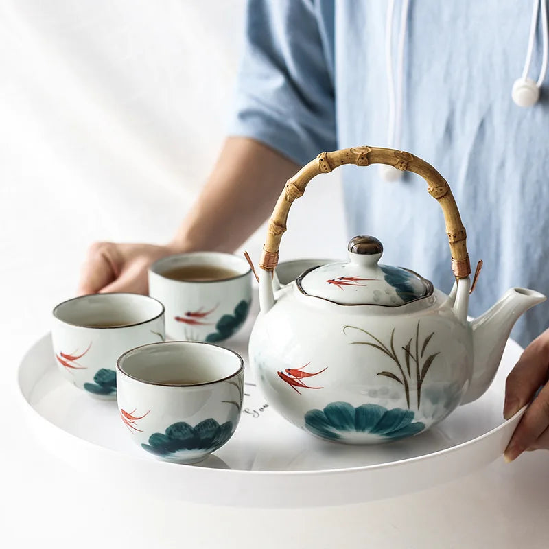 Teh Keramik Set Kotak Hadiah Teh Gaya Jepang Set Teapot Teh Cups Hadiah Teh Teh dengan Cangkir Kung Fu Teaset Kreatif