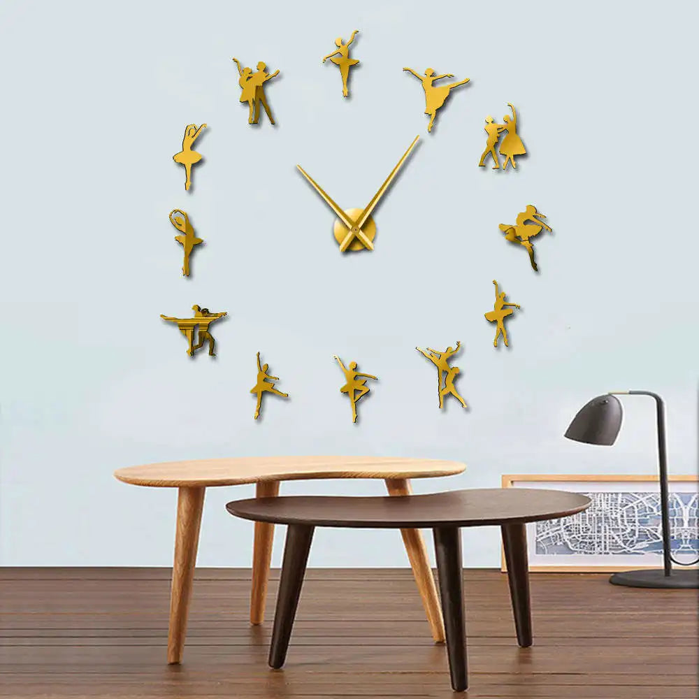 Ballerina 3D Clock Wall Sticker Large Wall Clock Modern Design Frameless Giant Ballet Dancer Wall Art Decor House Clocks