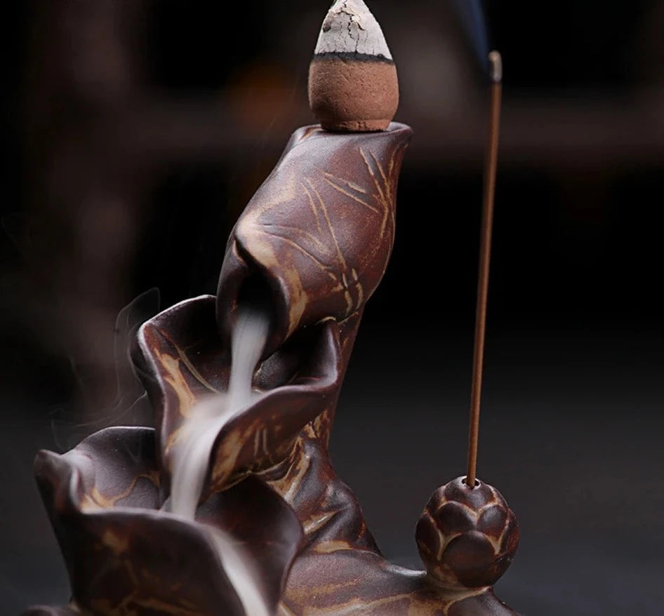 Keramický lotos kadidlo hořák vodopád backflow kadidlo držák domácí výzdoba buddhistická vůně kadidla + 10ks kadidlo kužely