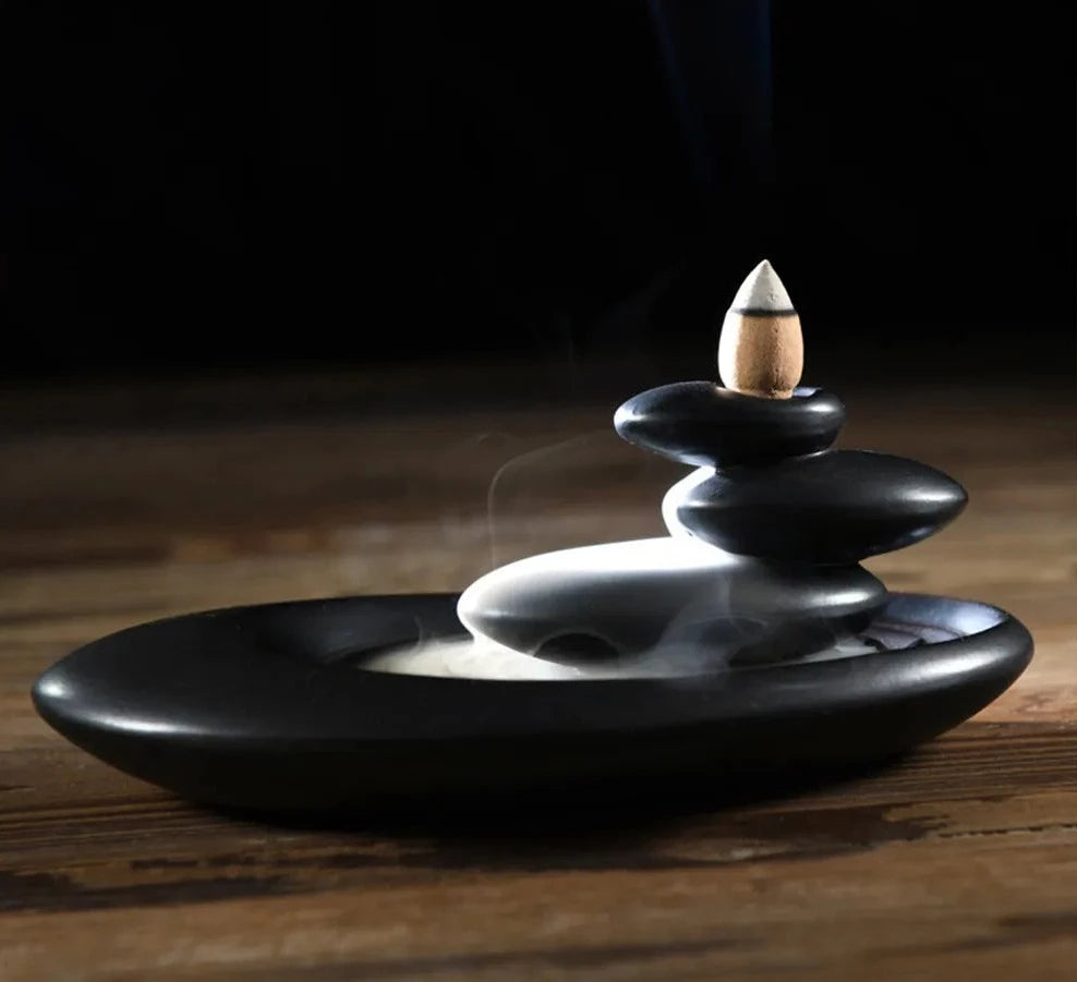 Houseyou Backflow rökelsebrännare heminredning kreativ keramisk buddhistisk censer aromaterapi rökelsehållare + 20 st rökkottar