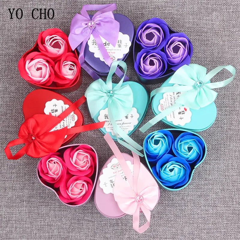 YO CHO Artificial Flower 3/4/6 Pcs Roses Bear Soap Flower Gift Box Valentine's Day Mother's Day Wedding Newyear Gift for Wife