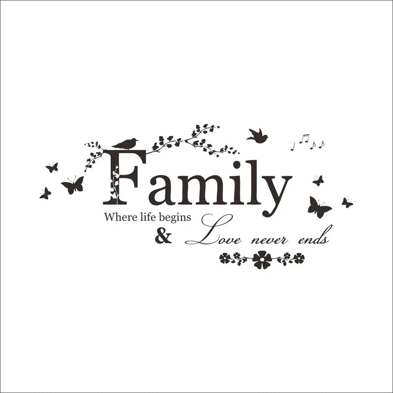 Family Love Never Ends Quote Vinyl Wall Sticker Wall Decals Lettering Art Words Stickers Home Decor Wedding Decoration Poster