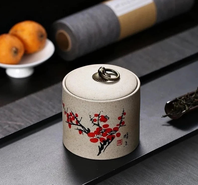 Stoneware Tea Caddy Ceramic Porcelain Teaware Tea Moisture-proof Sealed Cork Cloth Cover Storage Jar