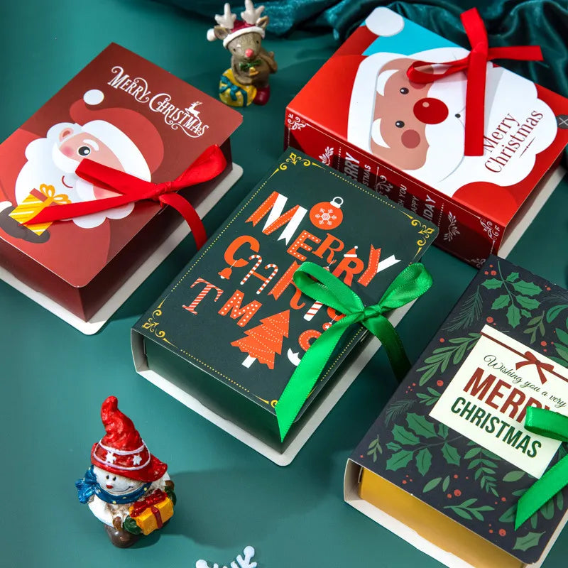 4 pcs bog form glædelig jul slik kasser tasker julesanta claus gaveæske navidad natal noel party dekoration 2023