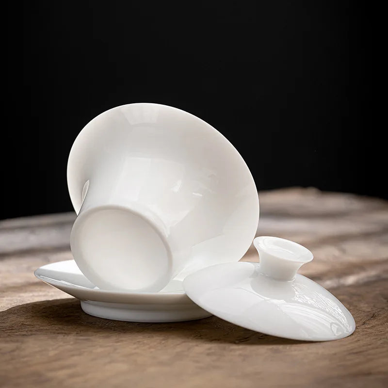 3 velikosti bílý porcelánový čaj Tureen Čína Čaj výrobce gaiwanského sandského kryté mísy čajový šálek Domalholda Kung Fu Tea Bowl s krycí položkou
