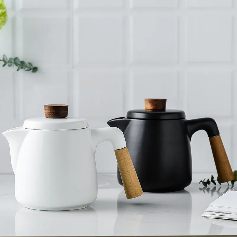 Set da tè in stile giapponese manico in legno ceramica tea vaso addirittura a borosilicato vetro trasparente tè resistente al calore