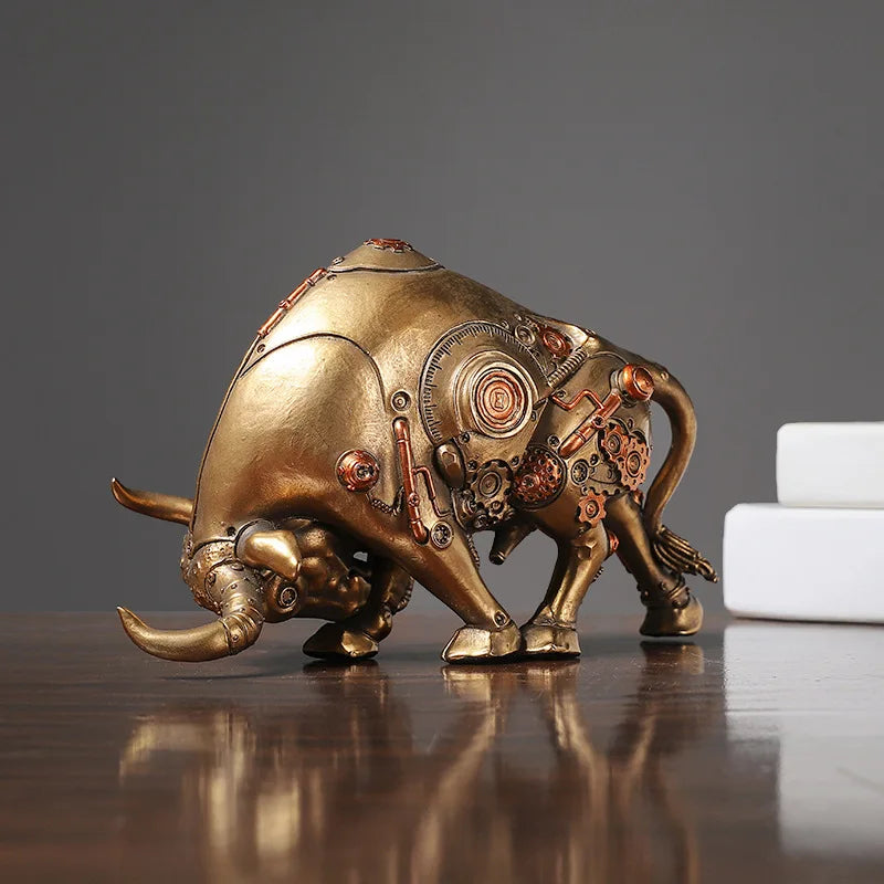Vilead Steampunk Bull Patung Resin Figurine Haiwan Hiasan Ruang Tamu Patung Pejabat Meja Hiasan Dalaman Aksesori Seni