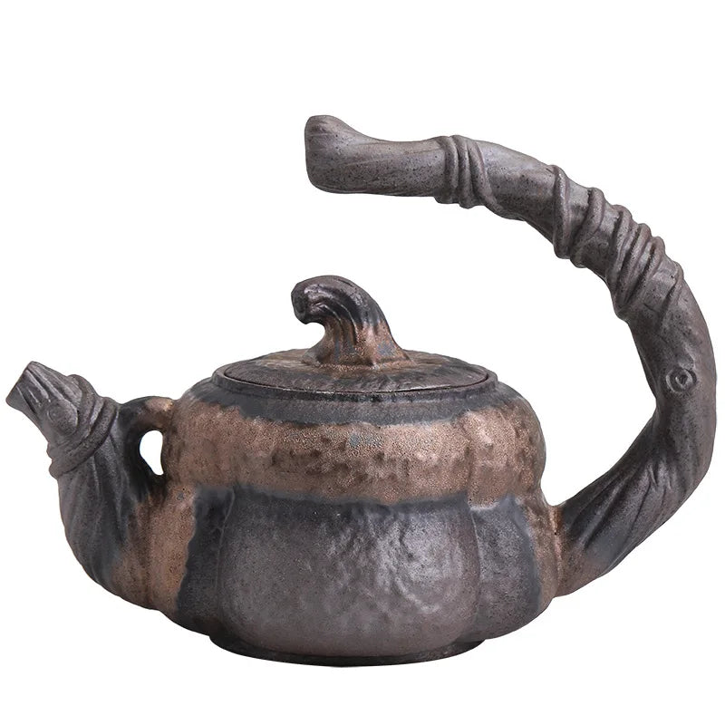 Gold Pumpkin Loop-Handled Teapot Japanese Style Handmade Stoneware Teapot Single Teapot Ceramic Kung Fu Tea Tea Ceramic Teapot