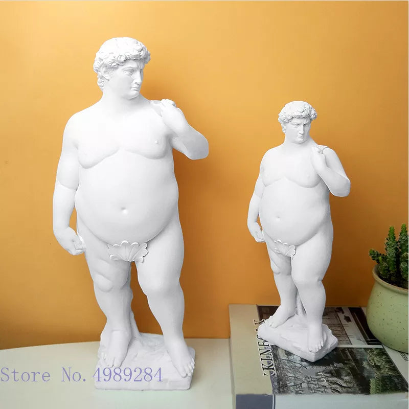 창의성 수지 그림 조각 데이비드 비만 지방 데이비드 수공예 동상 누드 벌거 벗은 남자 바디 아트 홈 장식 장식품