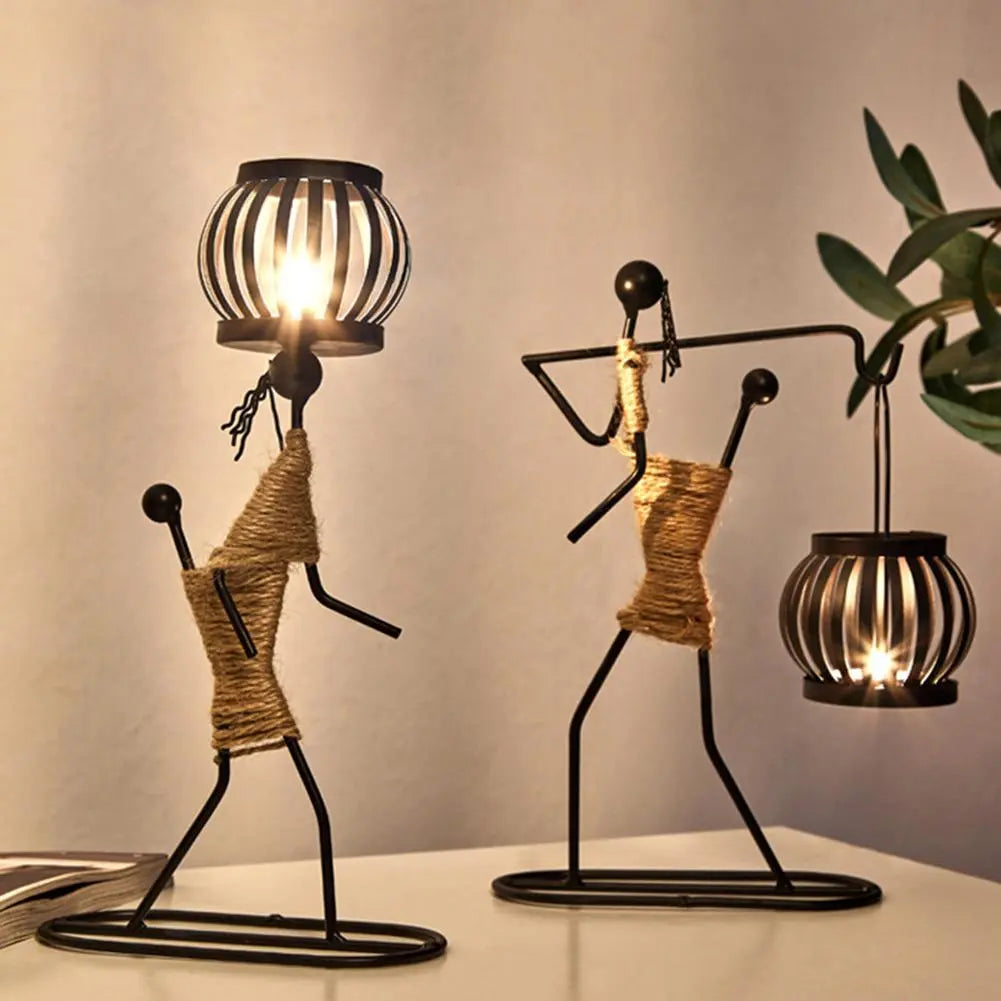 Ny 1 pc kreativ smuk nordisk lysestage abstrakte jernmænd designe lysestager hjemmebar restaurantindretning