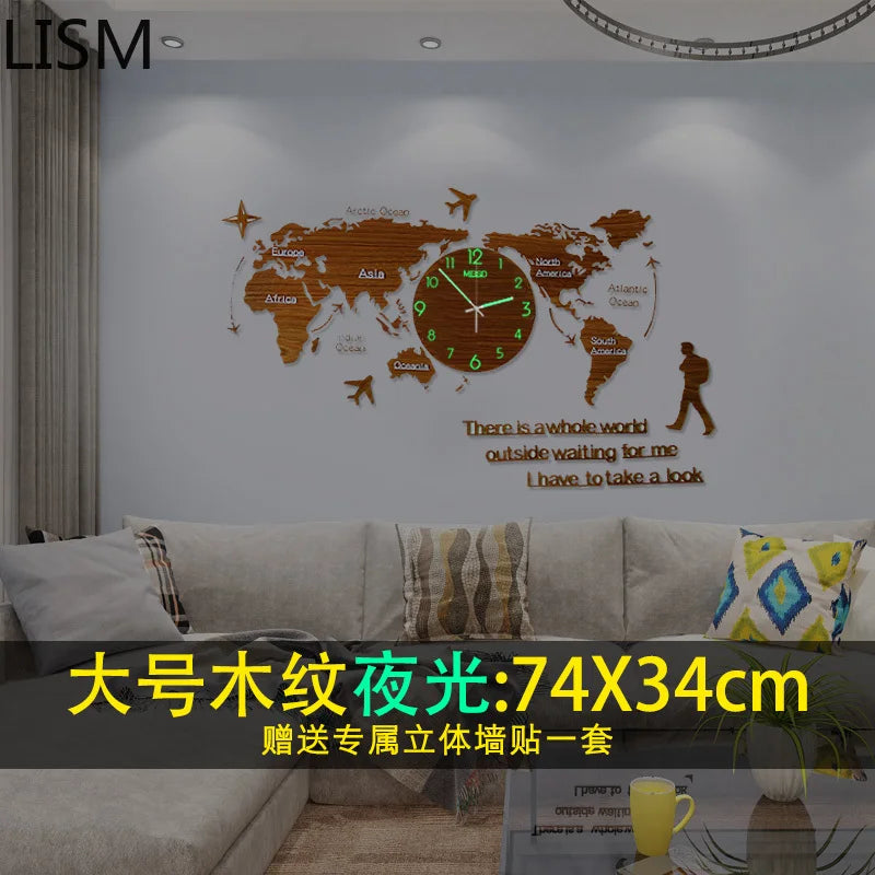Kreativní mapa světa Velká luxusní stěna Moderní design obývací pokoj Akryl 3d domácí výzdoba Silent Wall Clock Reloj de Pared 2020
