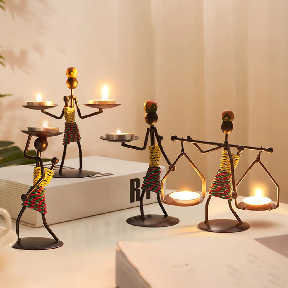 Nordic Candlestick Iron Candle Holder Abstract Sculpture Handmade Art Crafts Figurines Kerst ornamenten Home Decoratiegeschenk