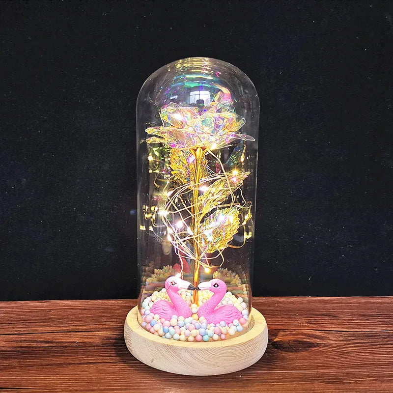 2022 LED Enchanted Galaxy Rose Eternal 24K Gold Foil Flower With Fairy String Lights In Dome For Christmas Valentine's Day Gift