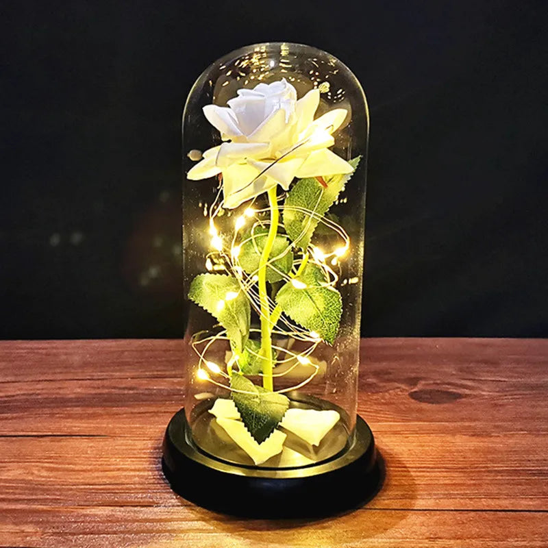 2022 LED LED Enchanted Galaxy Rose Eternal Eternal 24k Ful Foil Fleur avec fée lumières à cordes en dôme pour Noël Gift Saint-Valentin