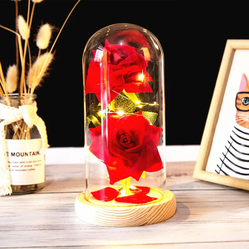 2022 LED Enchanted Galaxy Rose Eternal 24K Zlatá fólie Flower s vílovou světla v Dome na vánoční dárek pro Valentýna