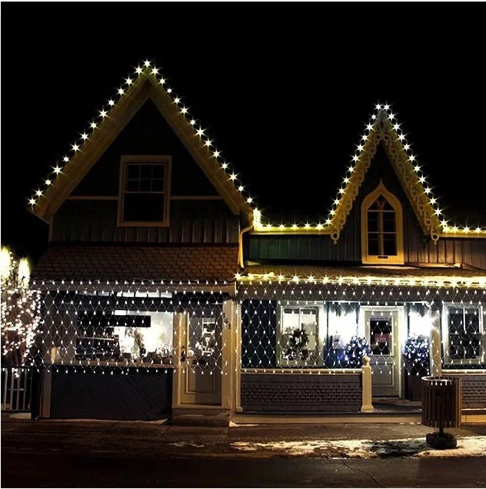 4 متر × 6 متر 1.5MX1.5 متر 2x3 متر أكاليل عيد الميلاد LED سلسلة عيد الميلاد أضواء شبكية الجنية عيد الميلاد حفلة حديقة الزفاف ستائر زخرفية ضوء