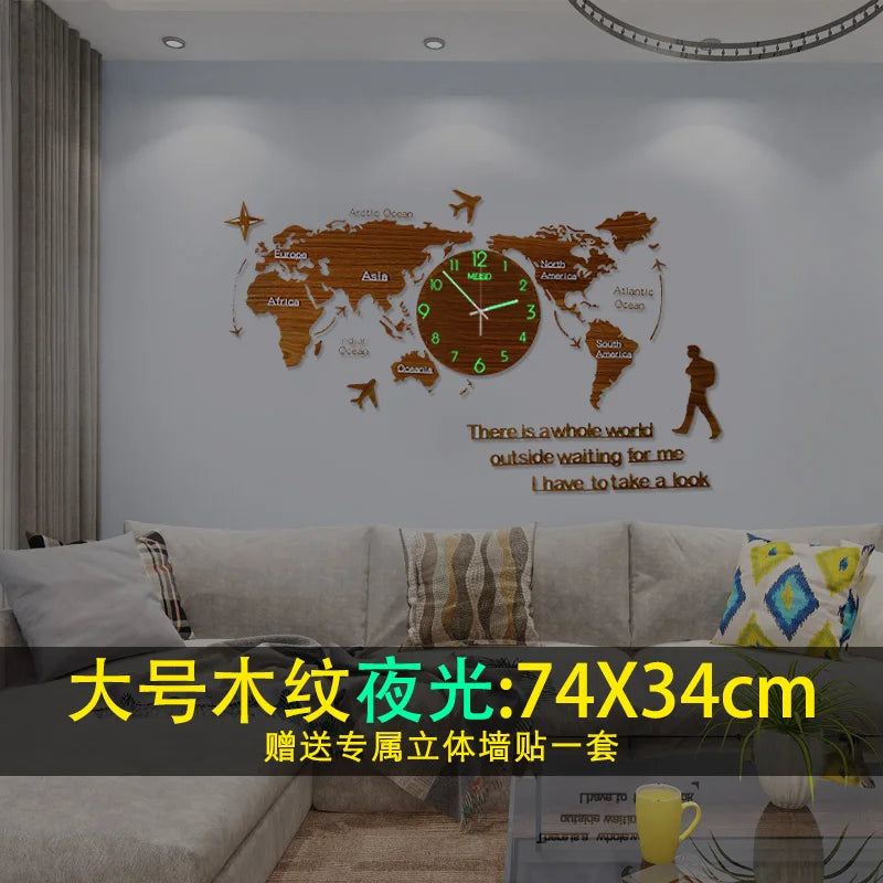 Creative World Map Large Luxury Wall Clock Modern Design Living Room Acrylic 3d Home Decor Silent Wall Clcok Reloj De Pared 2020