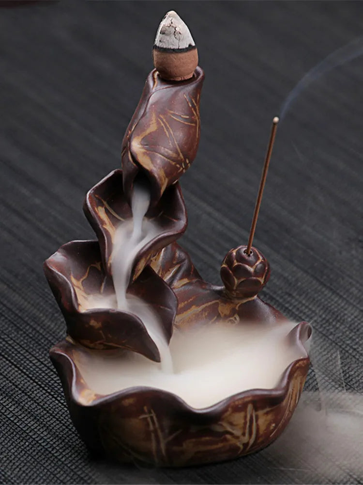 Ceramiczne lotos kadzidełka Wodospad Burner Backflow kadzidło wystrój domu buddyjskie aromat