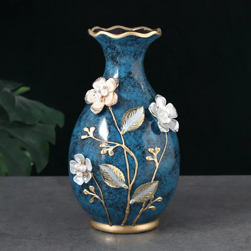 Ceramic vase 3D Stereoscopic dried flowers arrangement wobble plate living room entrance ornaments home decorations