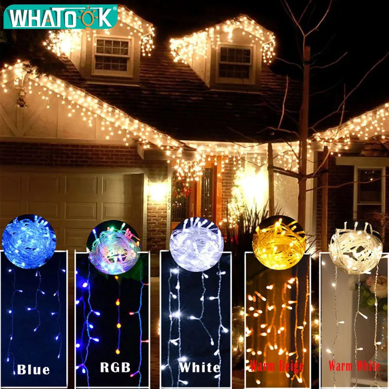 4.8m LED Tirai Icicle String Lights Christmas Garland Faiy Light Droop 0.4-0.6m Xmas Garden Street Outdoor Decorative Lighting