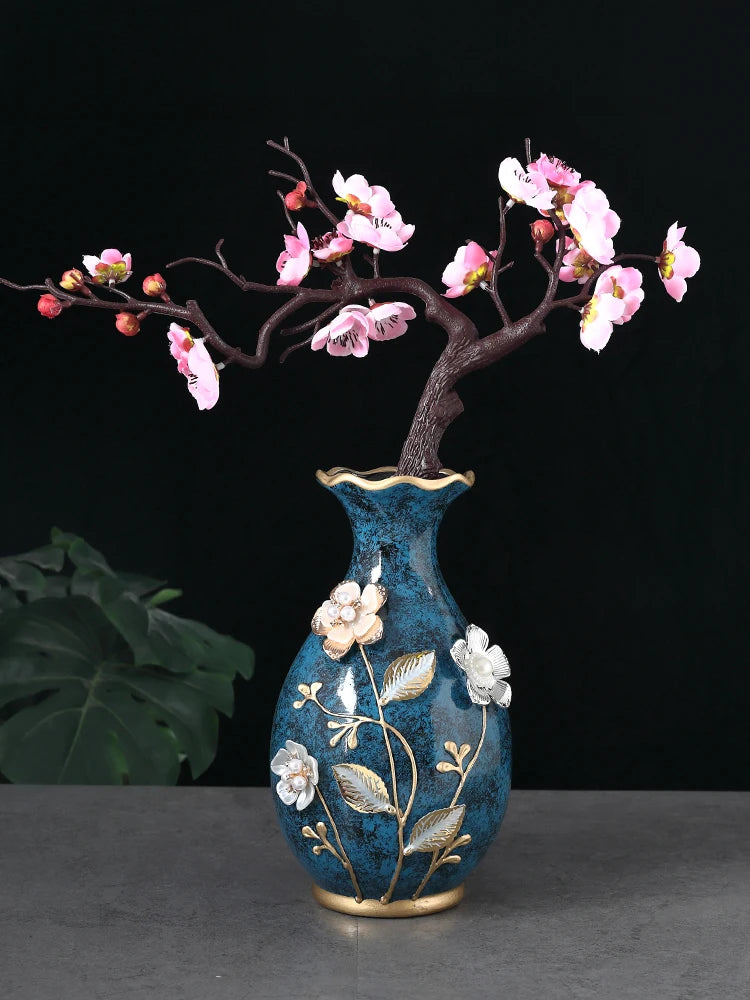 Ceramic vase 3D Stereoscopic dried flowers arrangement wobble plate living room entrance ornaments home decorations