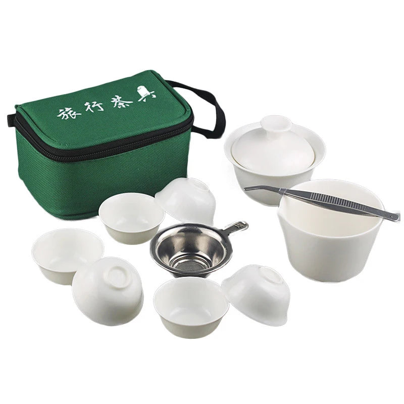Juego de té de viaje portátil, teas de cerámica china Drinkware Gaiwán Copa de té de porcelana del kungfu set de tetera al aire libre