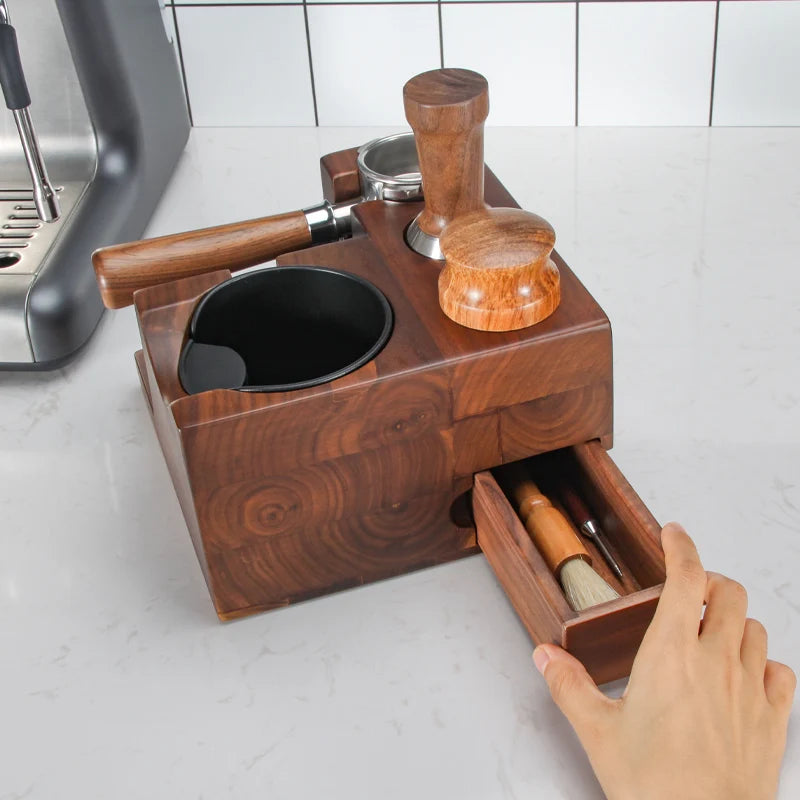 Soporte de filtro de café de madera de nogal de 51 mm/53 mm Distribuidor de manipuladores Mat de manipulación de cafetería Accesorios de café Barista Regalos