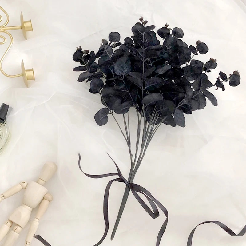 1ps simulazione di foglia di eucalipto nero fiore falso semplice decorazione domestica lisimachia pianta artificiale