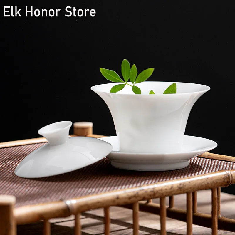 3 Sizes White Porcelain Tea Tureen China Tea Maker Gaiwan Sancai Covered Bowl Tea Cup Household Kung Fu Tea Bowl With Cover Item