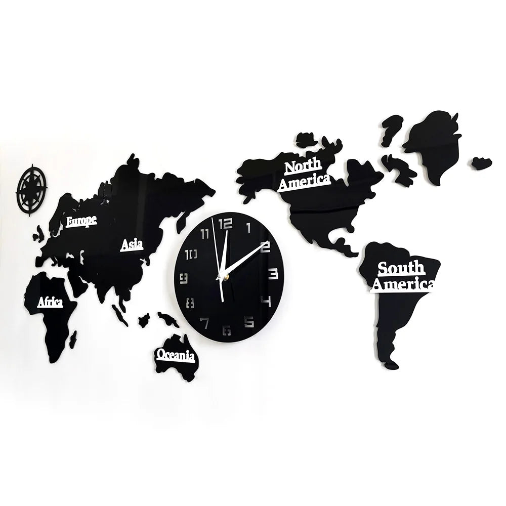 Mapa świata nowoczesna ścienna dekoracje domu duże zegar ścienny cichy bez tyzaku zegarek ścienny