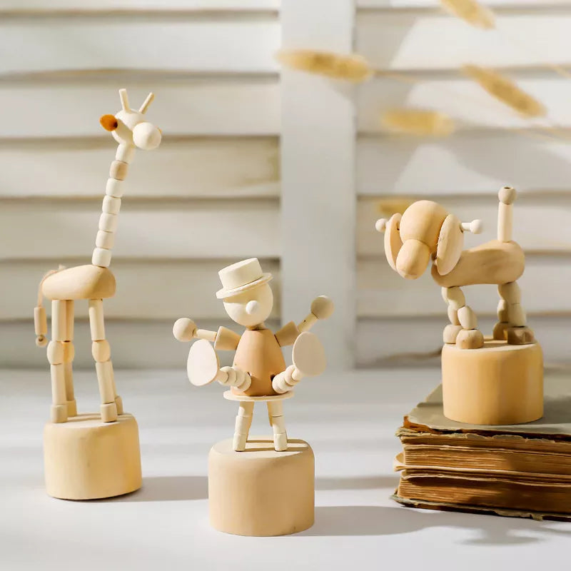 Karikatura dřevěná umělecká díla pohyblivá loutková desktop figurky ozdoby klaun kůň žirafa socha řemesla řemesla dárky domácí dekorace