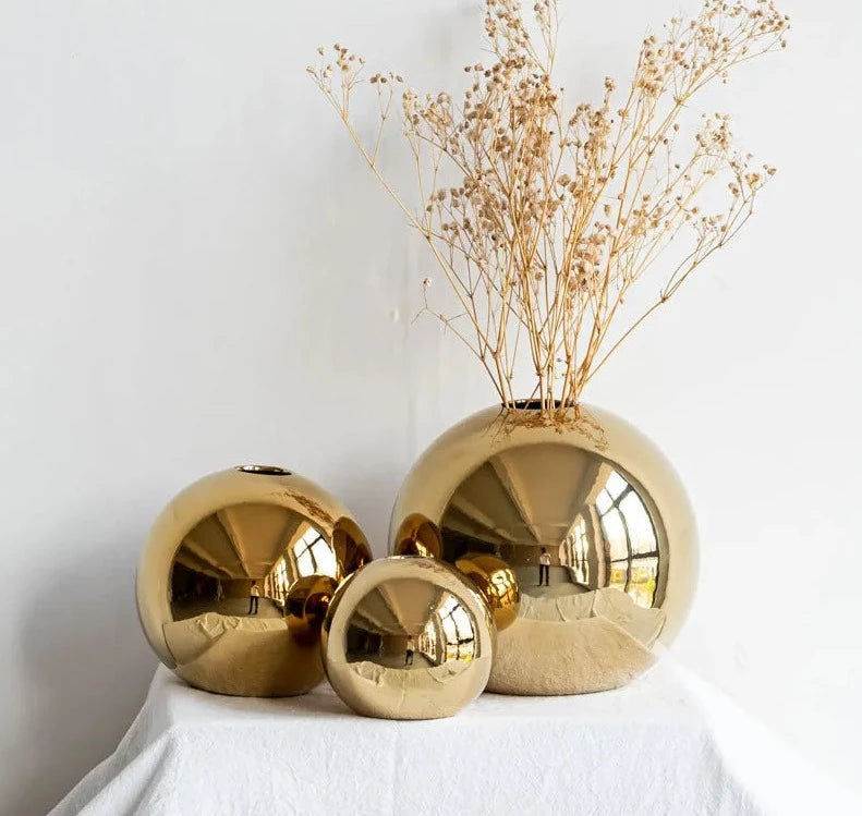 Plating gouden bal keramische vaas huisdecoratie ornamenten ambachten bloem pot kunst hydrocultuur vazen ​​huizendecoratie ornament cadeau