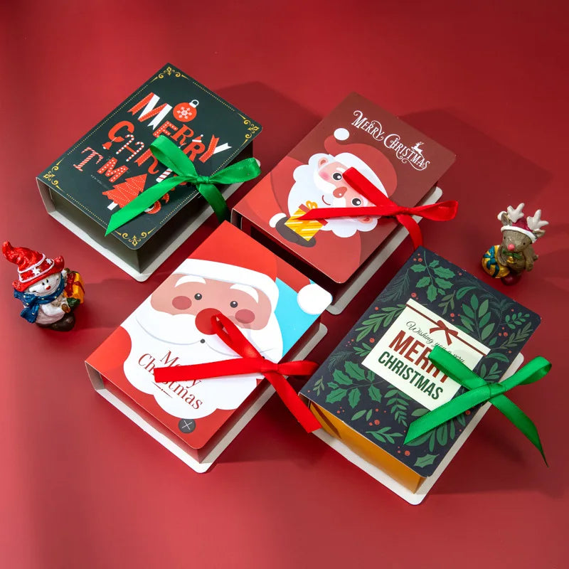 4pcs Kitap Şekli Merry Noel Şeker Kutuları Çantalar Noel Noel Baba Hediye Kutusu Navidad Natal Noel Parti Dekorasyonu 2023