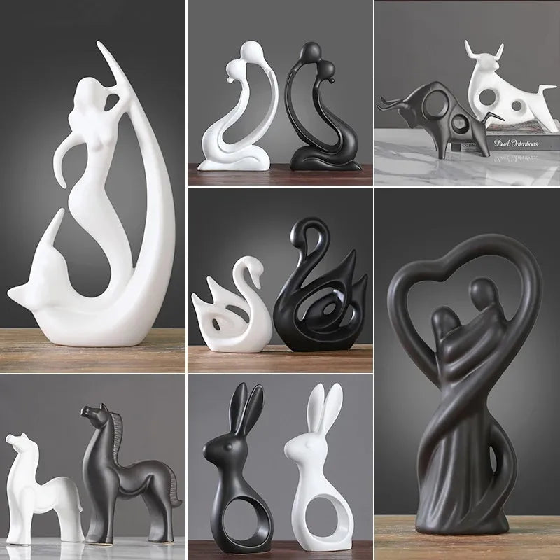 Nordic Modern Creative Black and White Ceramic Crafts Ornament Study Office Desk Small Decoration Home Decorations