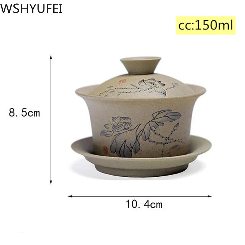 Wshyufei Jingdezhen Ceramic Gaiwan Bowl Čínský styl Stoneware Retro Tea Set Ručně vyráběný čajový čaj Travel čajový šálek 150ml
