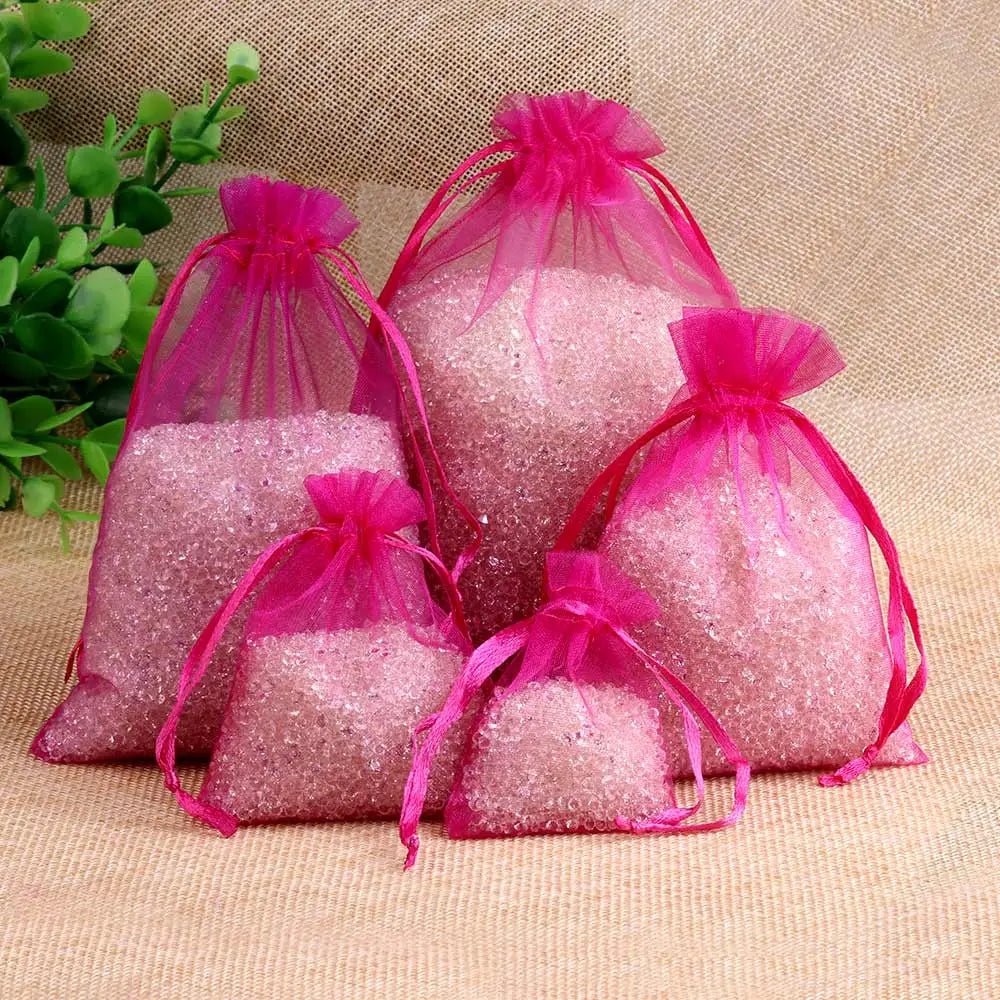 50/100pcs/lote saco de presente de organza para jóias 24 cores bolsas de cordão para casamentos bolsas de doces de doces de jóias