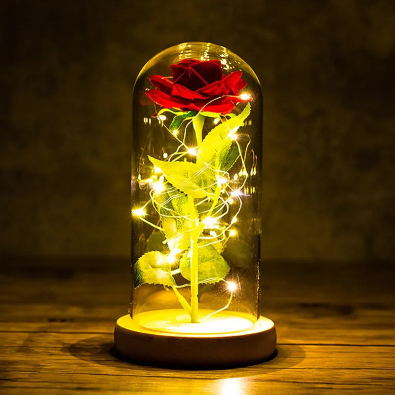 2022 LED Enchanted Galaxy Rose Eternal 24K Guldfolieblomst med fe -strengelys i Dome til jul Valentinsdag gave