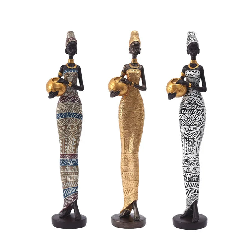 아프리카 부족 소녀 수지 소녀 인형 홈 장식 아프리카 여자 조각 현대 수지 조각 창조적 인 빈티지 선물