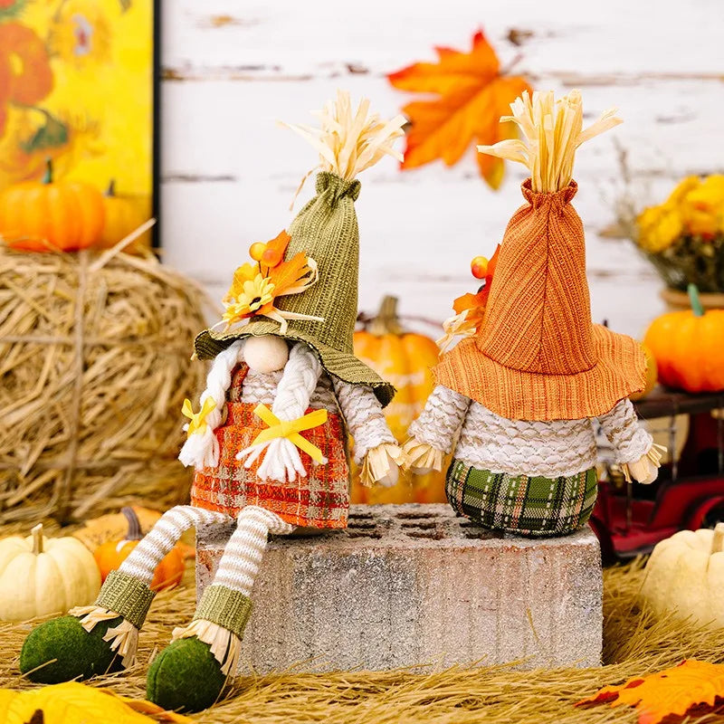 Skříň sklizně díkůvzdání sezóna javorového listu Straw Hat Rudolf Handing Legs Doll Goblin Dwarf Doll