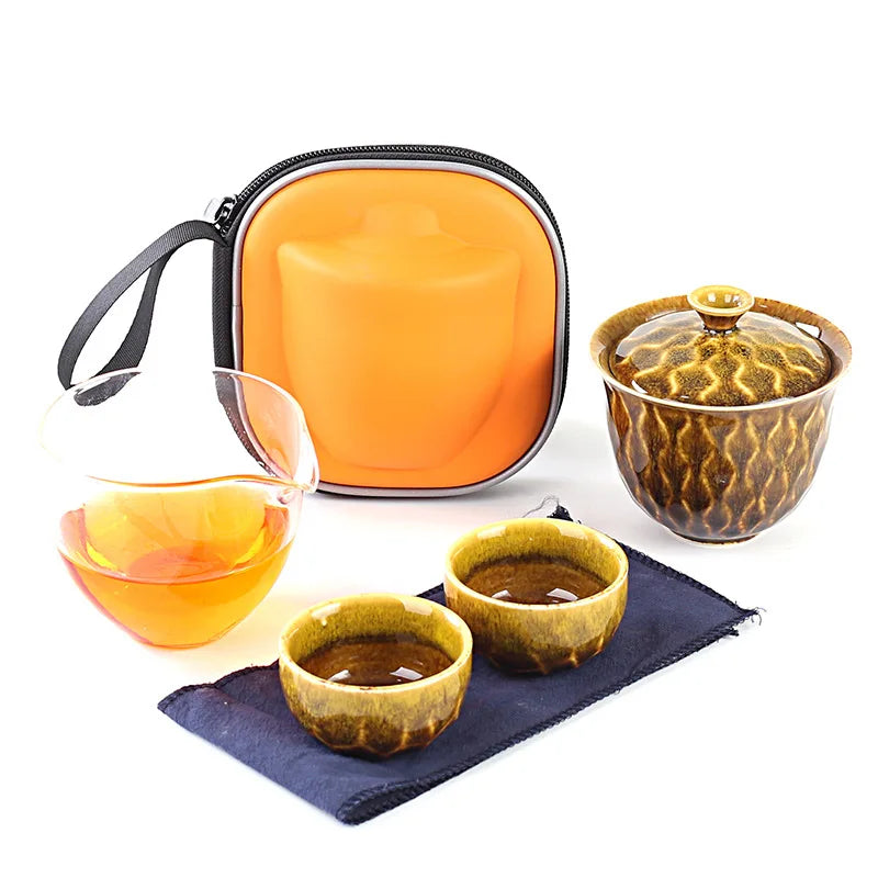 Seyahat Çantası ile 2 bardak Çin Kung Fu Çay Set Seyahat Seti Seramik Taşınabilir Çaydan Porselen Teaset Gaiwan Çay Bardağı Çay Aracı