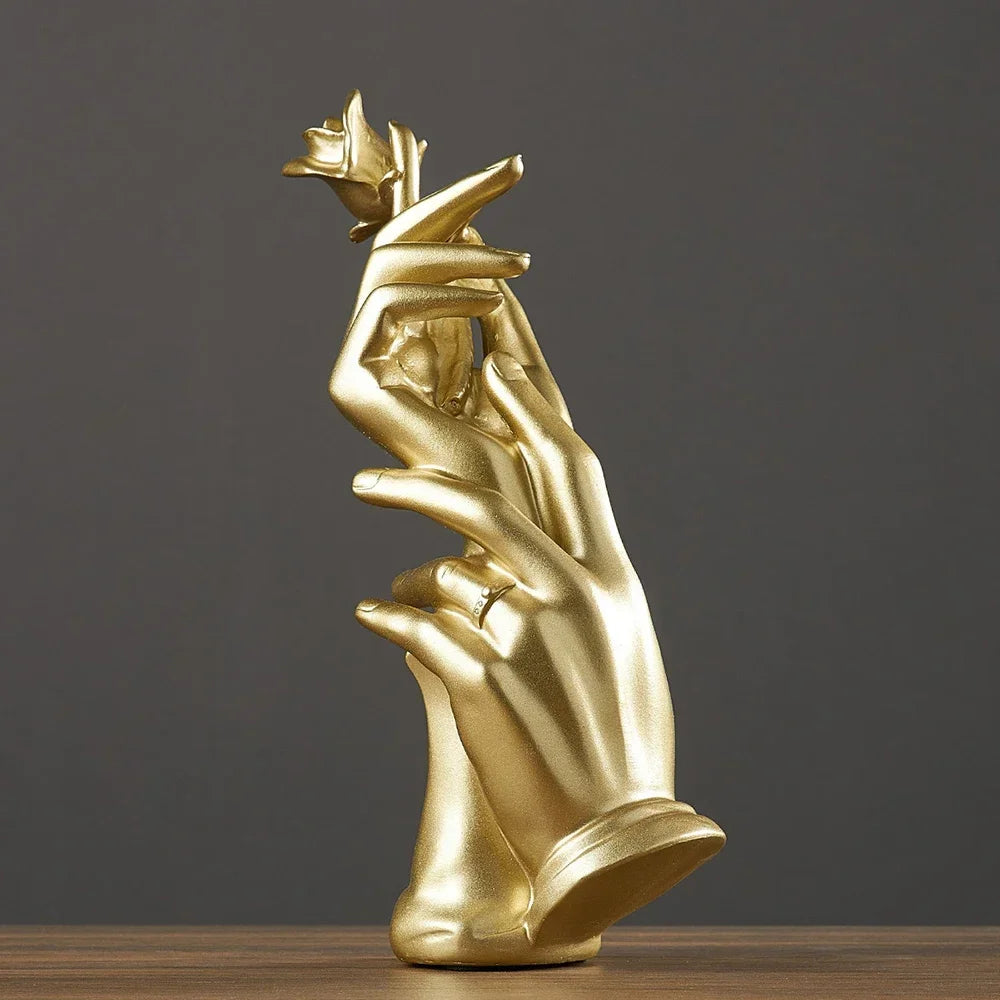 Abstrakti kultainen veistos luova käsi patsas kevyt ylellinen kodin olohuoneen työpöydän sisustus toimistopöytä tarvikkeet lahjat