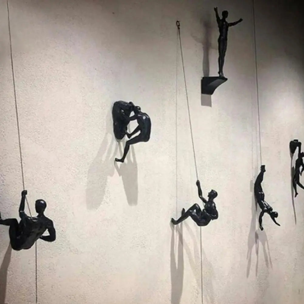 9 pieces/set Creative Industrial Style Rock Climbing Man Resin Wall Hanging Statue Sculpture Figures Crafts Home Decor