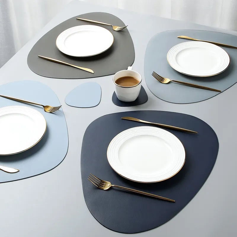 Placemat bordsmatta bordsartiklar pad pu läder vattentät värmeisolering icke-halk placemat mjuk svart brun tvättbar skål dalbana