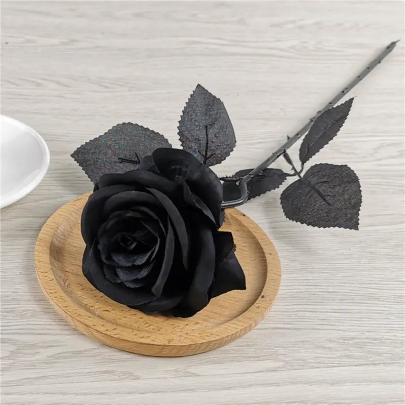 5pcs 8-9cm Seide Schwarze Rose Künstliche Blumenkopf Bouquet Home Wohnzimmer Hochzeit Chritmas Dekoration Neujahrsdekoration