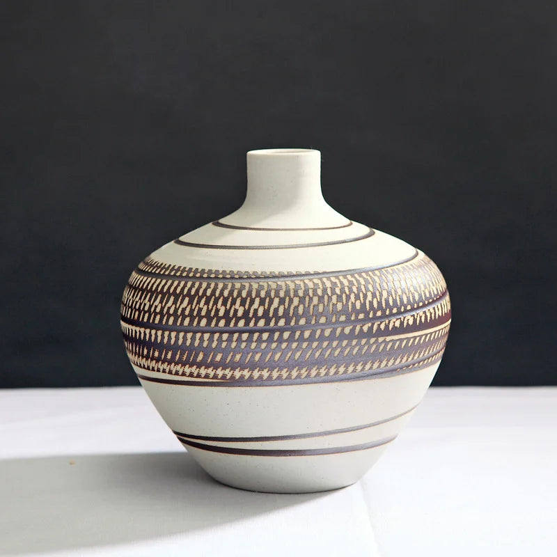 Simple and Retro  Ceramic Vase Three-piece Set of Ceramic Handicraft Ornaments, Living Room Tabletop Flower Arrangement